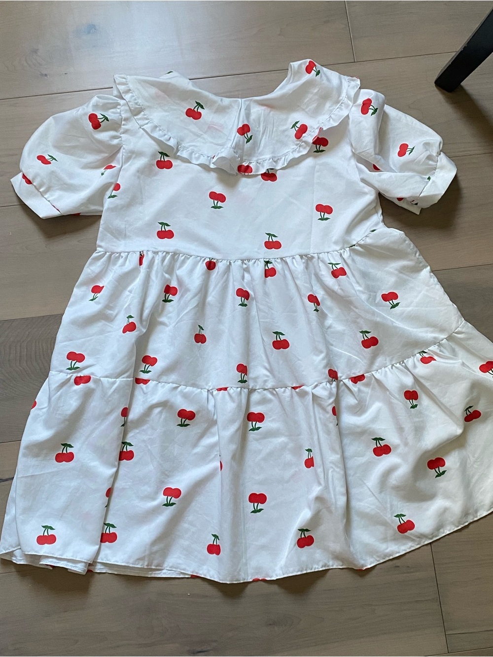 White Cherry-Print Mini Dress with Peter Pan Collar - Picture 3 of 3